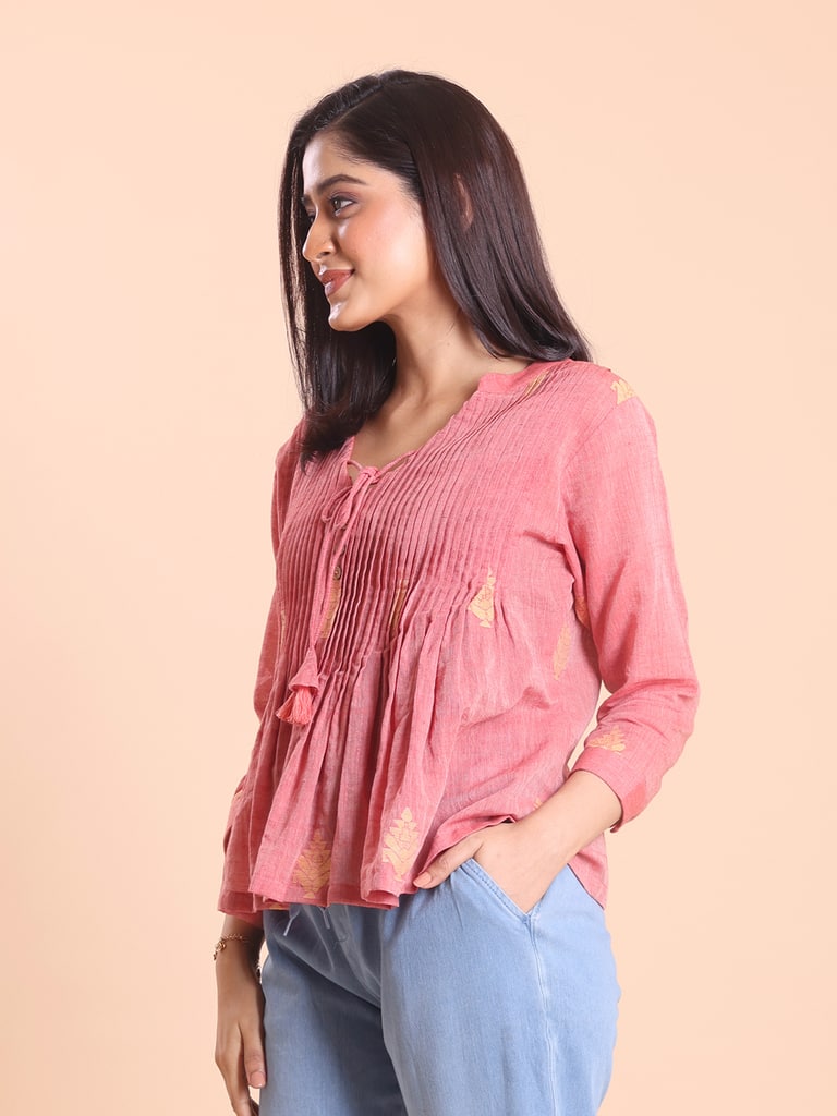 BLOUSON WOMEN COTTON JAMDANI FIT & FLARE TOP