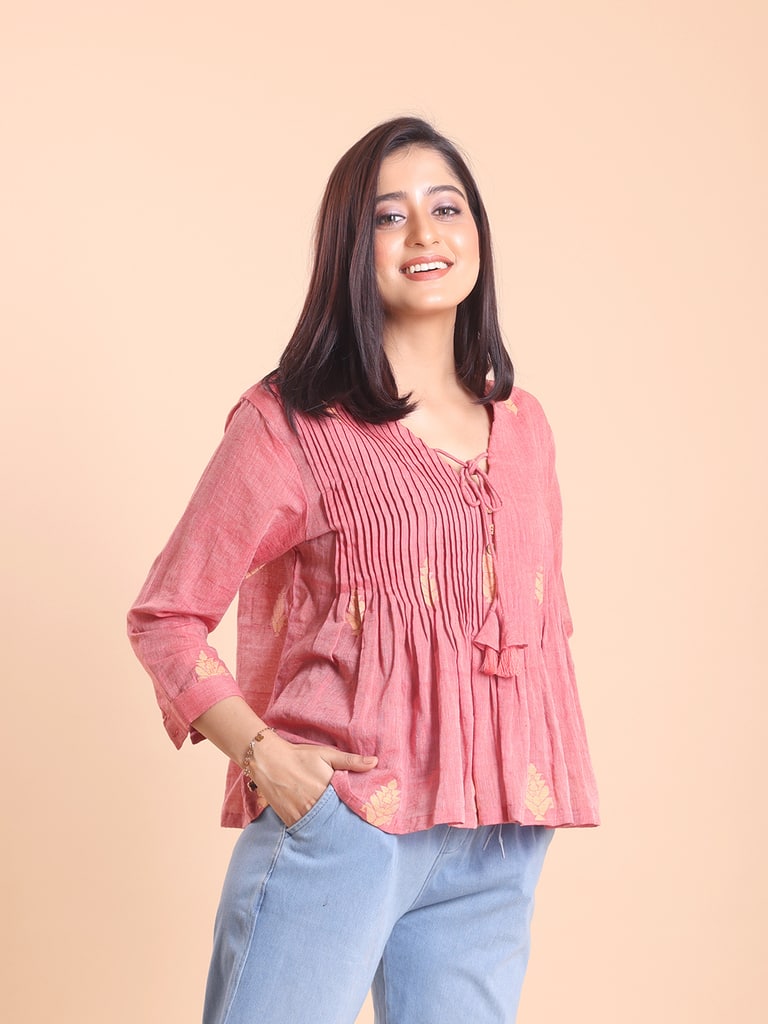 BLOUSON WOMEN COTTON JAMDANI FIT & FLARE TOP