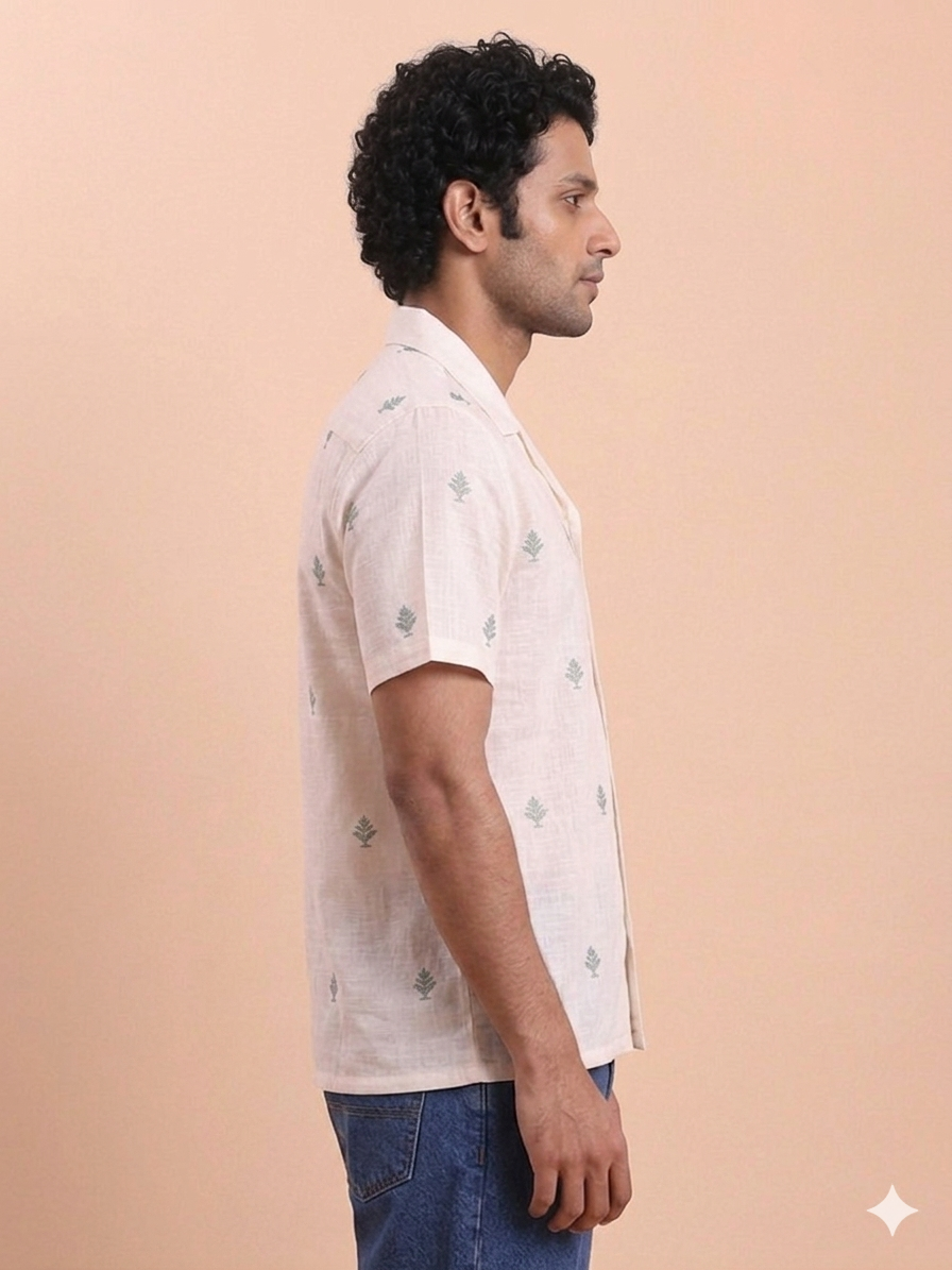 BLOUSON MEN'S JAMDANI SHIRT- WHITE