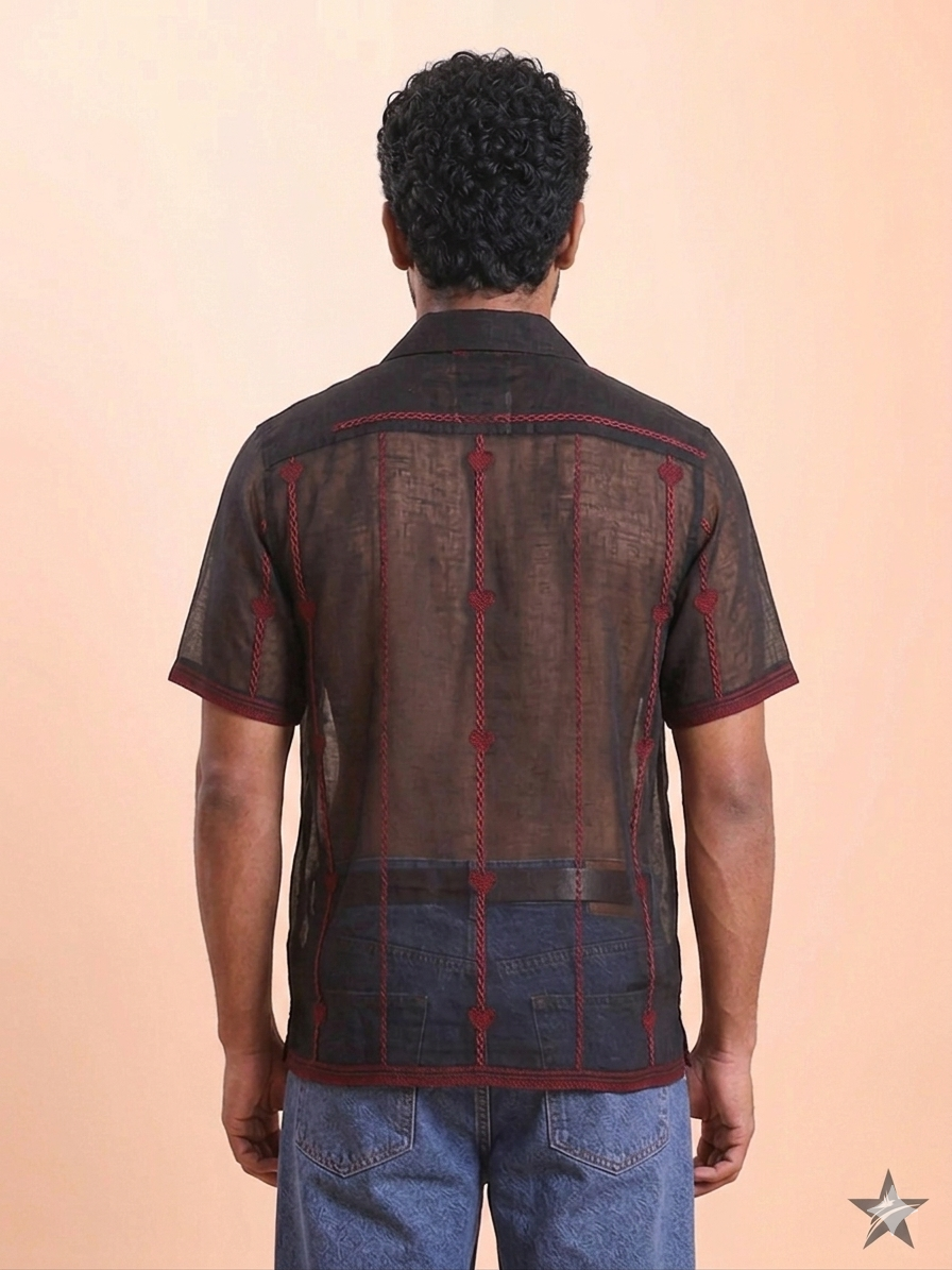 BLOUSON MEN'S JAMDANI SHIRT- BLACK