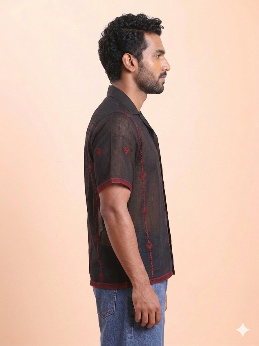 BLOUSON MEN'S JAMDANI SHIRT- BLACK