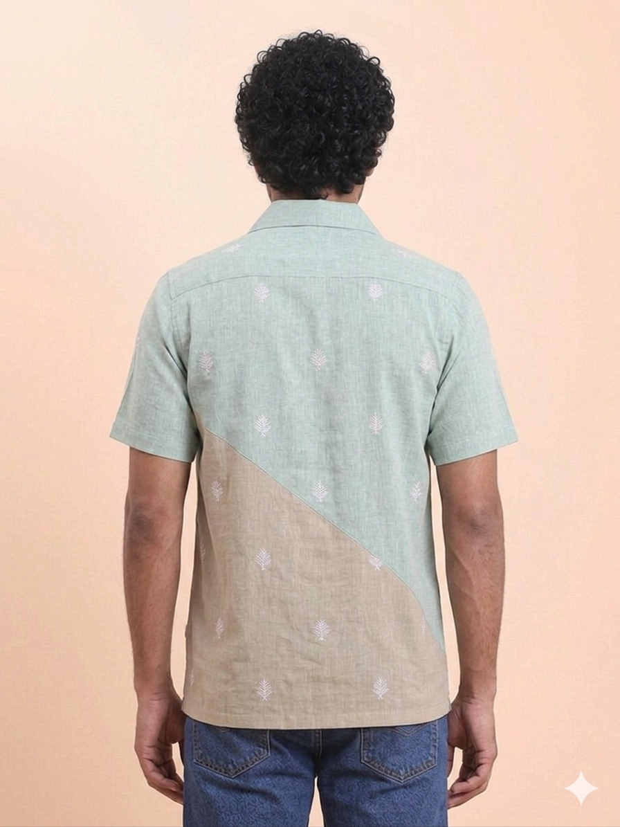 BLOUSON MEN'S JAMDANI SHIRT- OLIVE