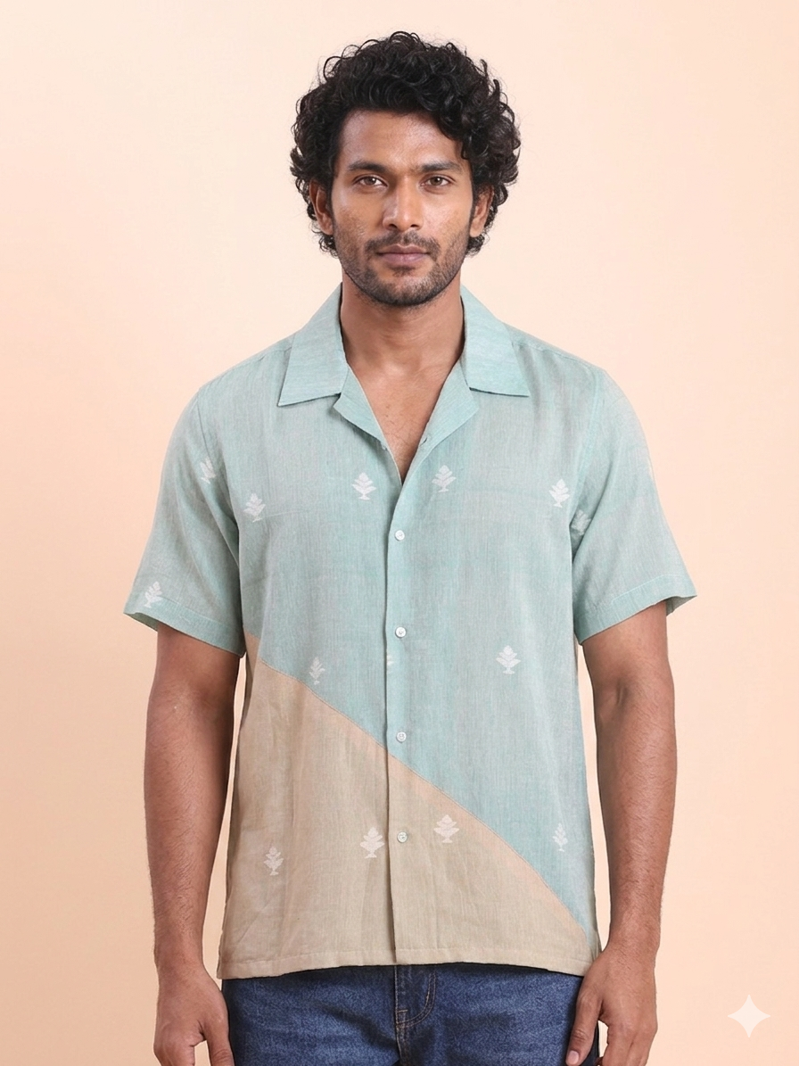 BLOUSON MEN'S JAMDANI SHIRT- OLIVE