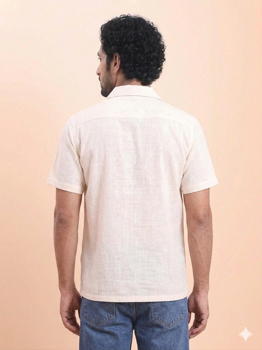 BLOUSON MEN'S JAMDANI SHIRT- WHITE AND GREY