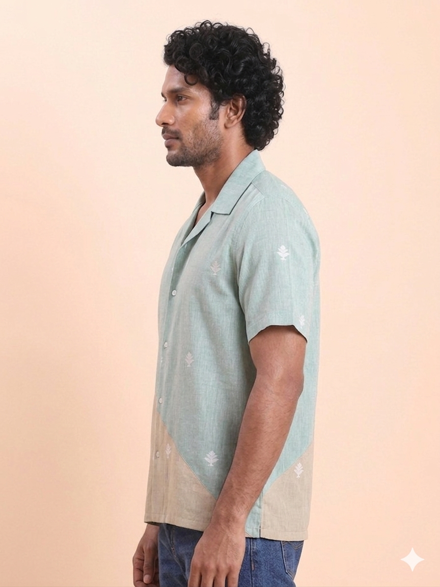 BLOUSON MEN'S JAMDANI SHIRT- OLIVE