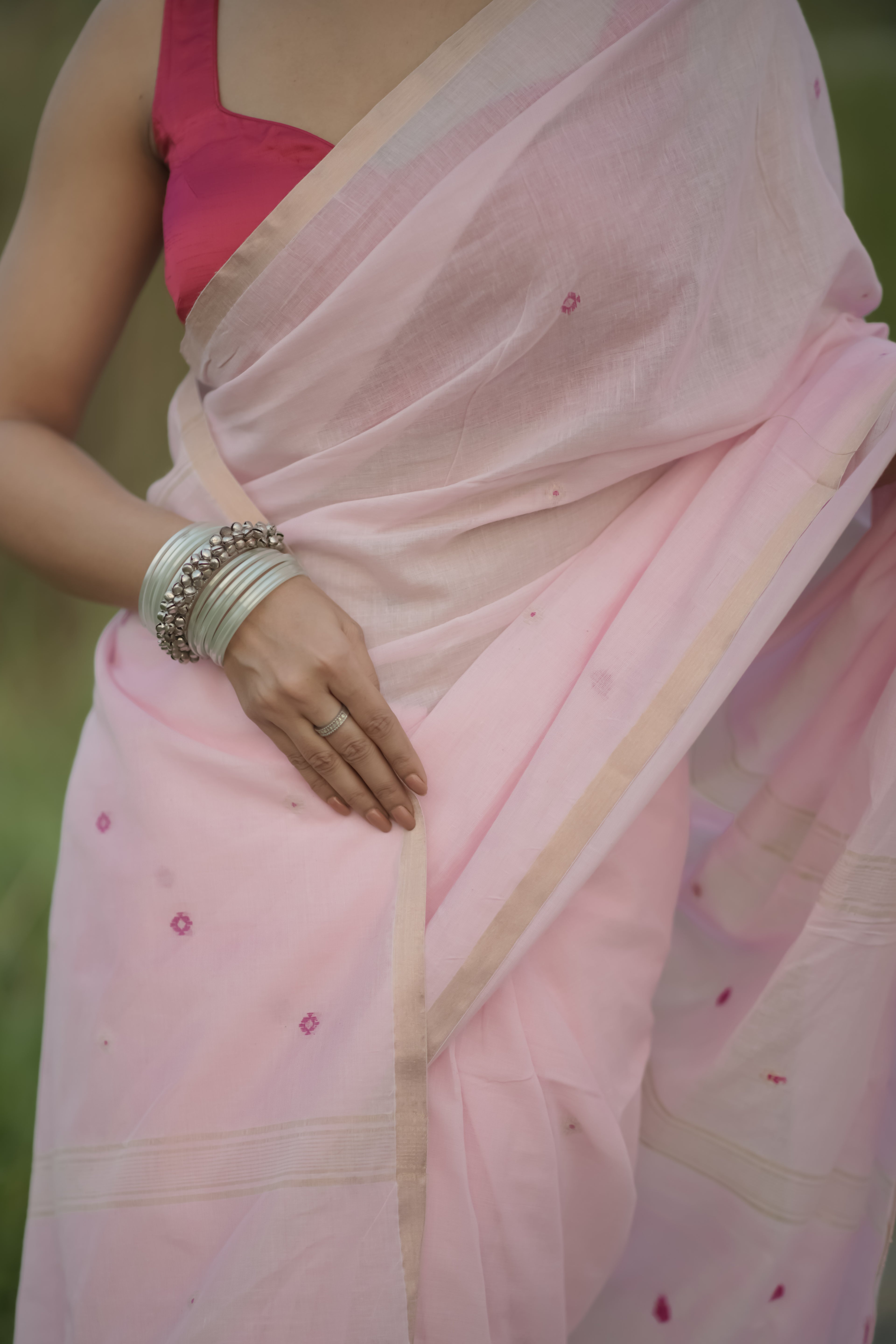 Handloom Mina Buti Jamdani Saree - Crystal Rose