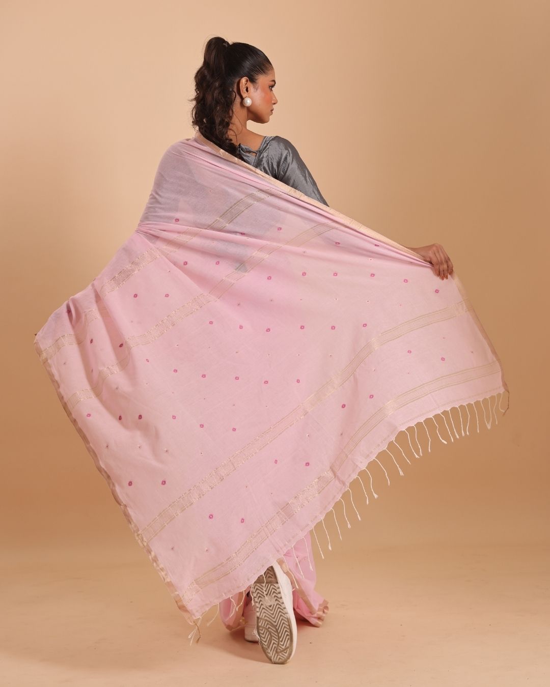 Handloom Mina Buti Jamdani Saree - Crystal Rose