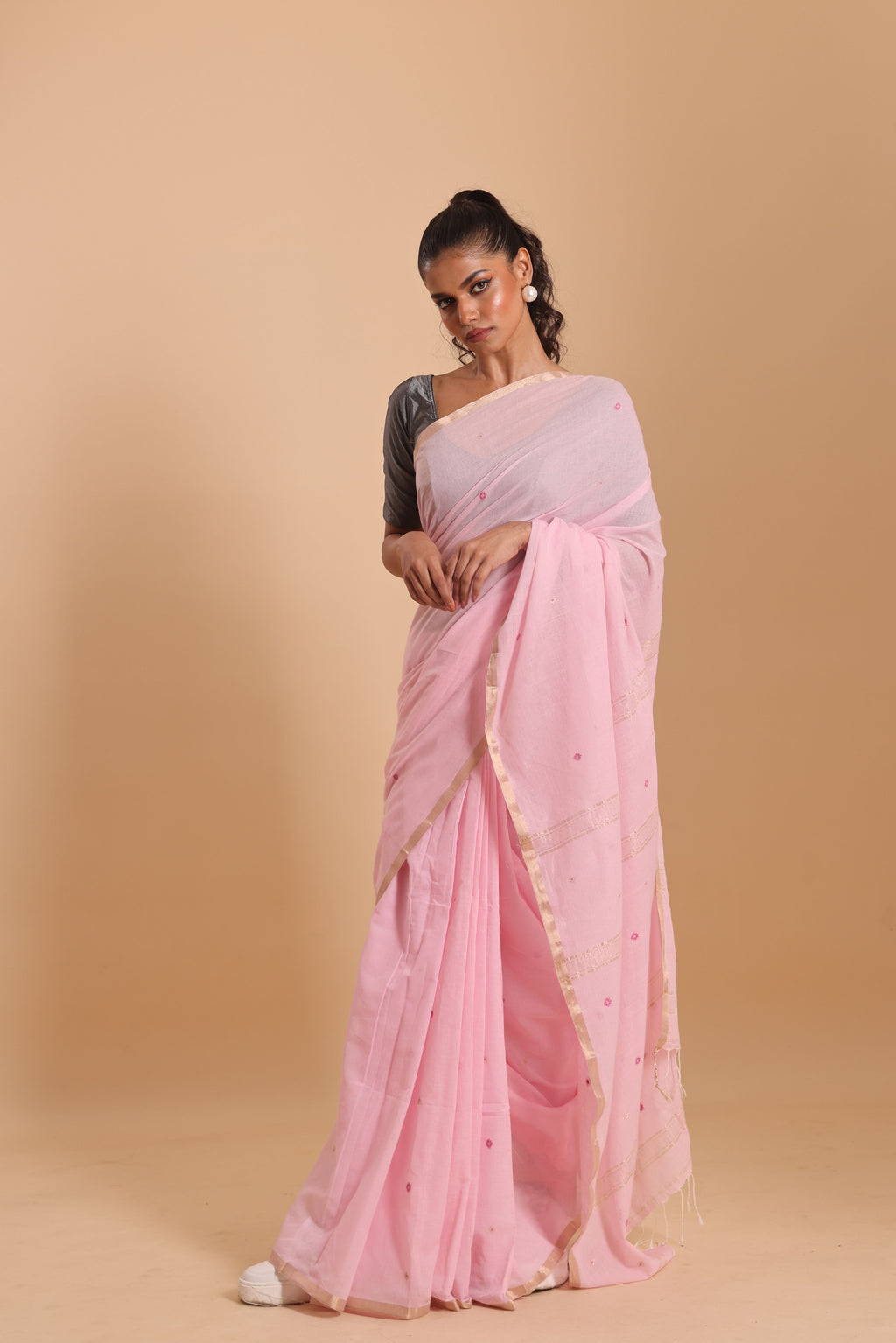 Handloom Mina Buti Jamdani Saree - Crystal Rose
