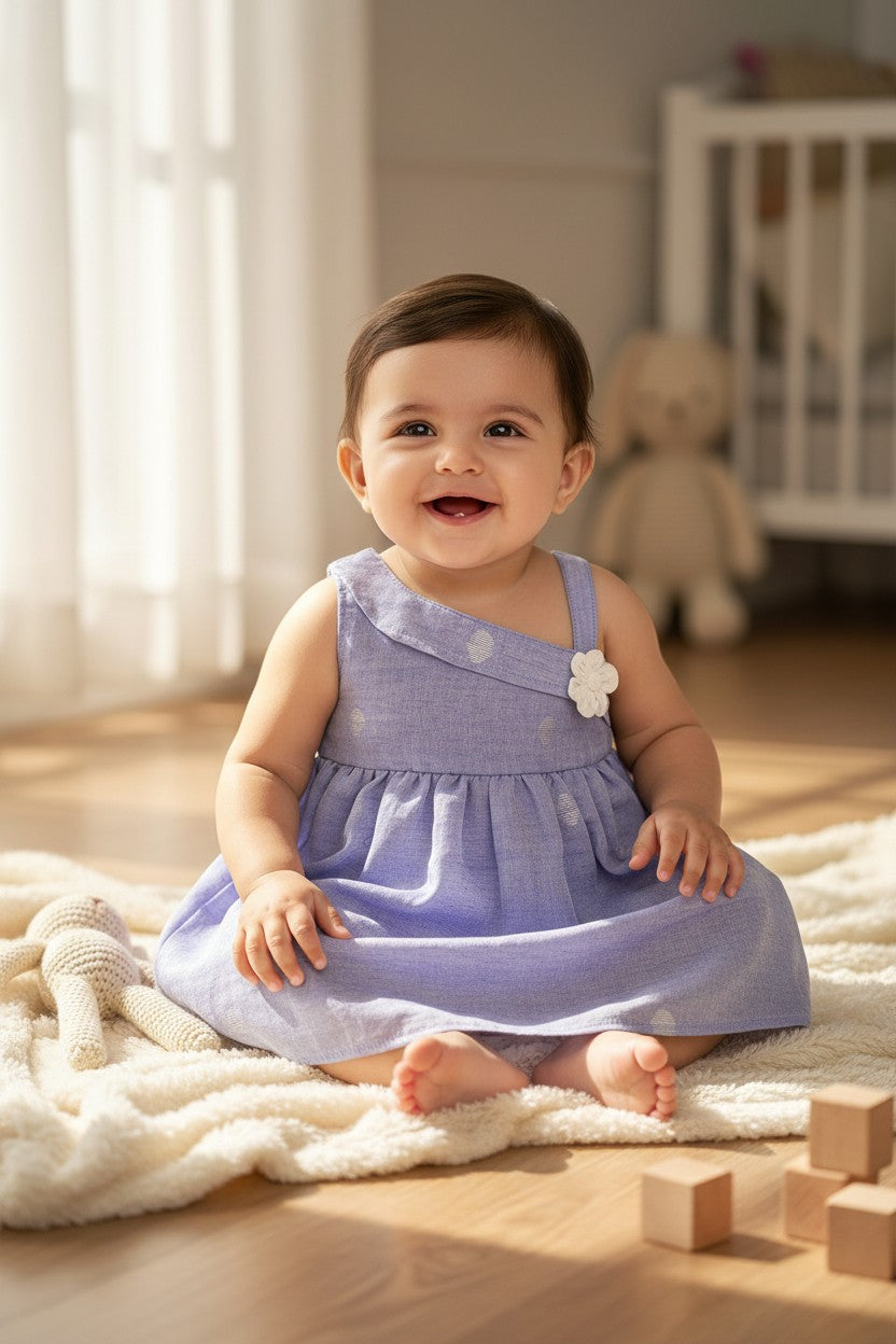 KIDS HANDLOOM JAMDANI FROCK- BLUE