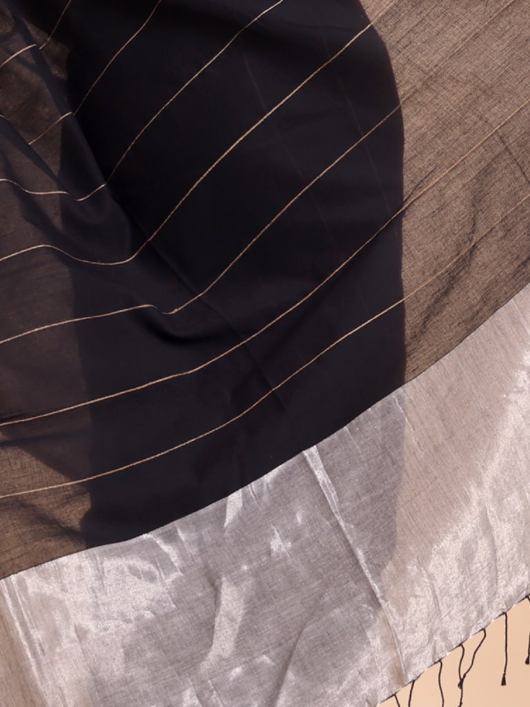 Handloom Ghicha Stripe Saree - Black