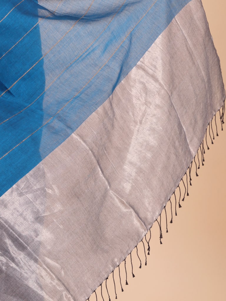 Handloom Ghicha Stripe Saree - Diva Blue