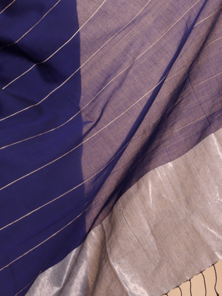Handloom Ghicha Stripe Saree - Navy