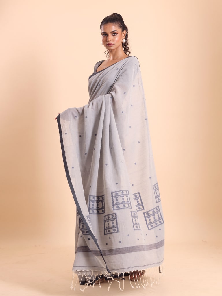 Handloom Starbox Jamdani Saree - Grey