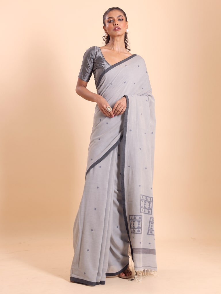 Handloom Starbox Jamdani Saree - Grey
