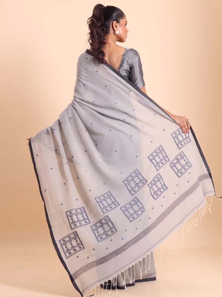 Handloom Starbox Jamdani Saree - Grey