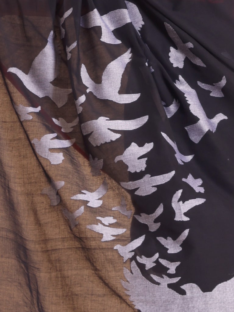Handloom Cotton Happy Bird Jamdani Saree - Black