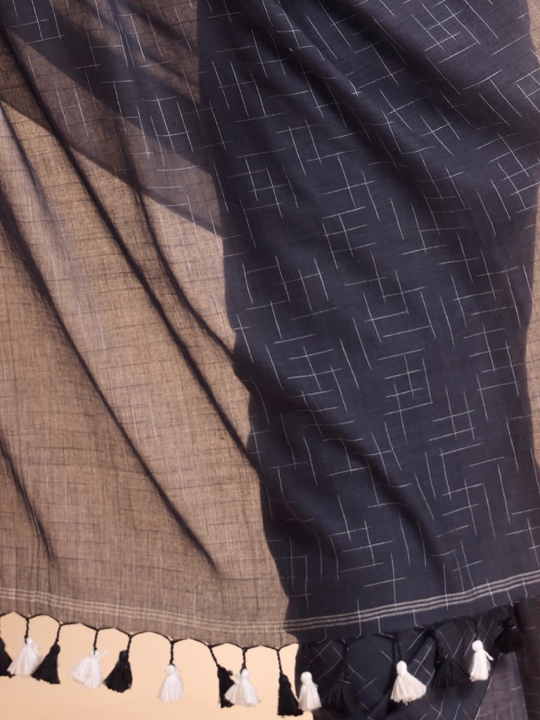 Handloom Malmal Cotton Tie-Dye Saree - Charcoal