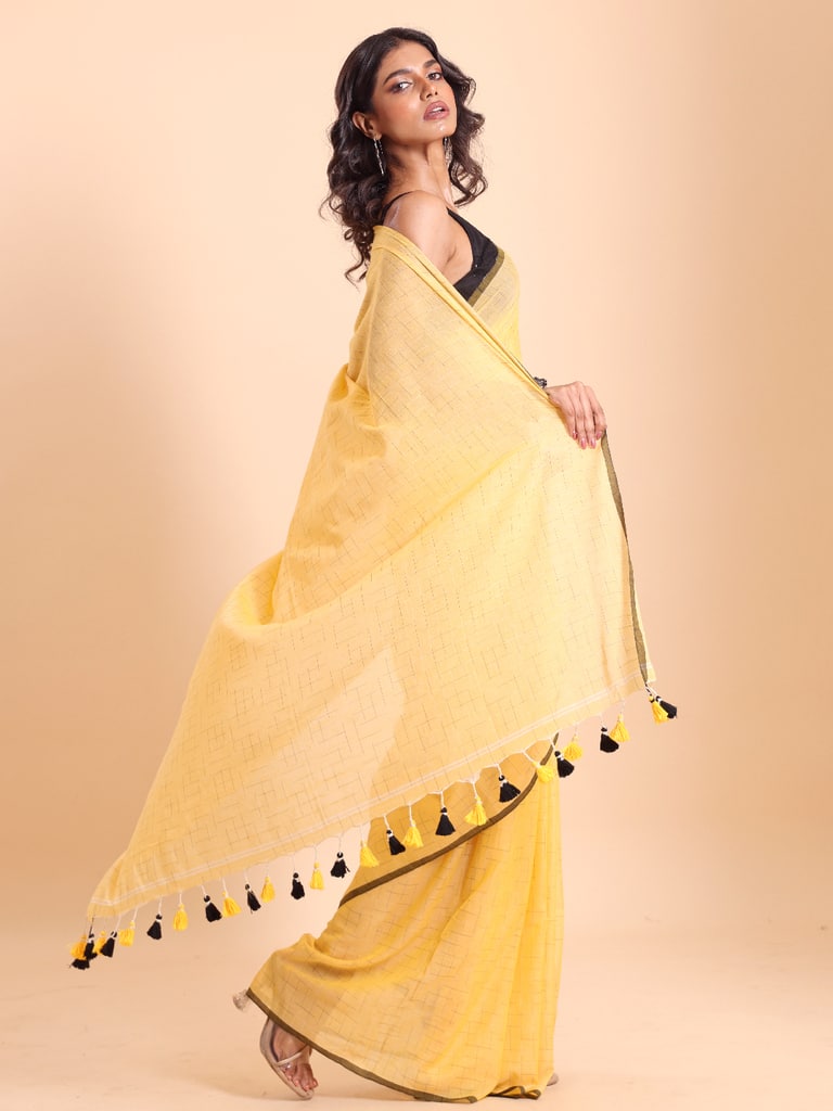 Handloom Malmal Cotton Tie-Dye Saree - Golden Haze