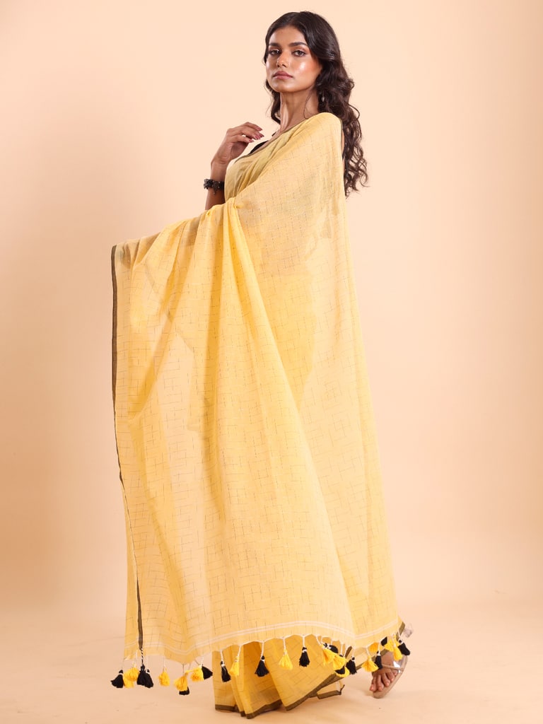 Handloom Malmal Cotton Tie-Dye Saree - Golden Haze