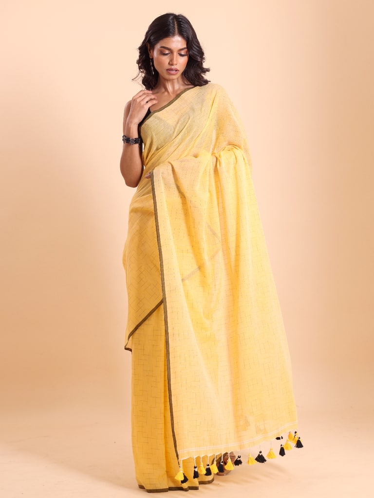 Handloom Malmal Cotton Tie-Dye Saree - Golden Haze