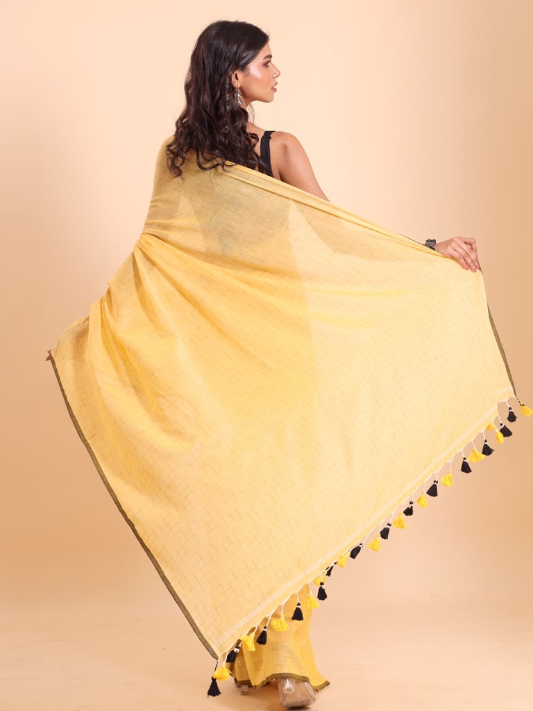 Handloom Malmal Cotton Tie-Dye Saree - Golden Haze