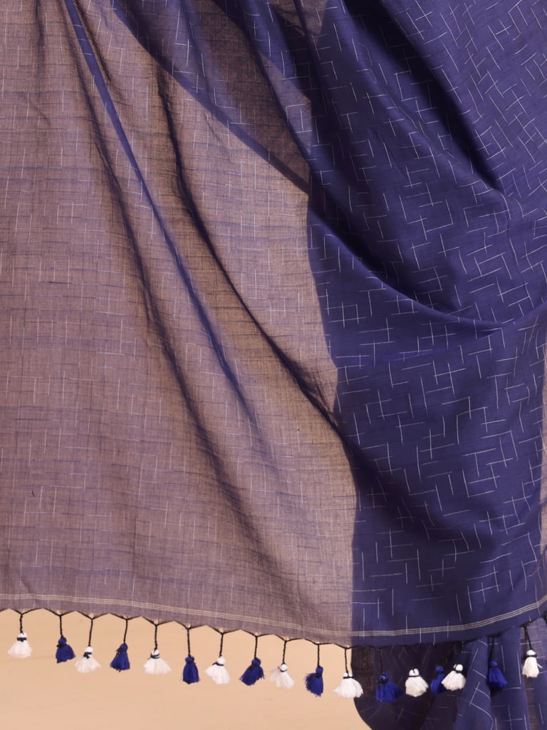 Handloom Malmal Cotton Tie-Dye Saree - Navy