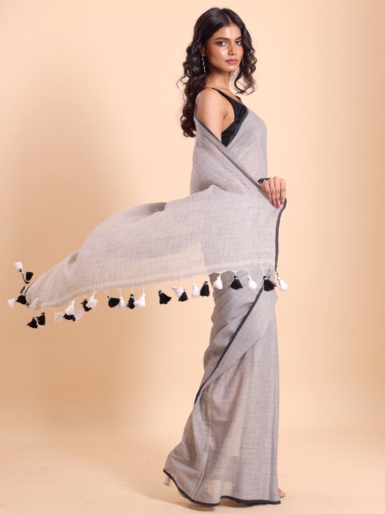Handloom Malmal Cotton Tie-Dye Saree - Steel Grey