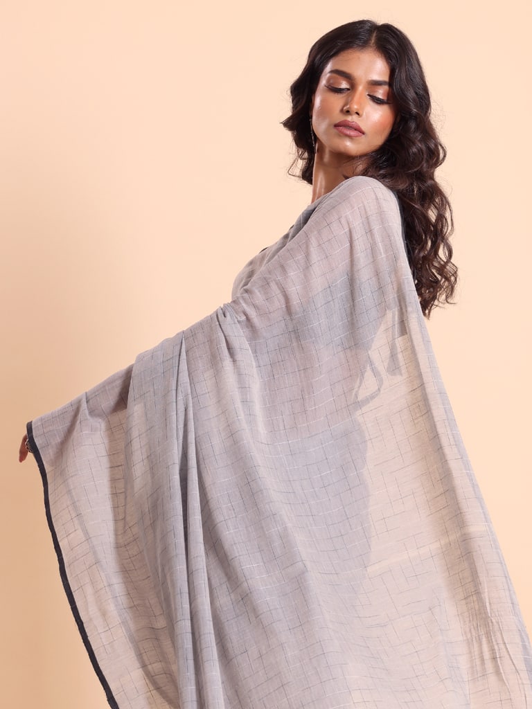Handloom Malmal Cotton Tie-Dye Saree - Steel Grey