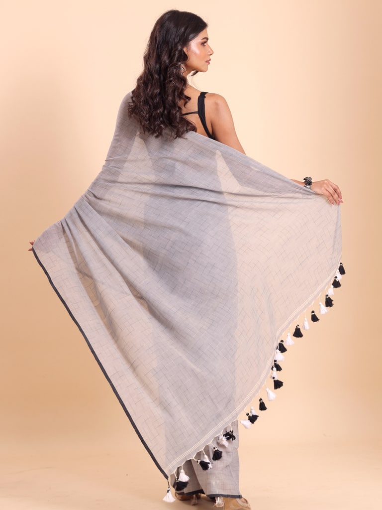 Handloom Malmal Cotton Tie-Dye Saree - Steel Grey