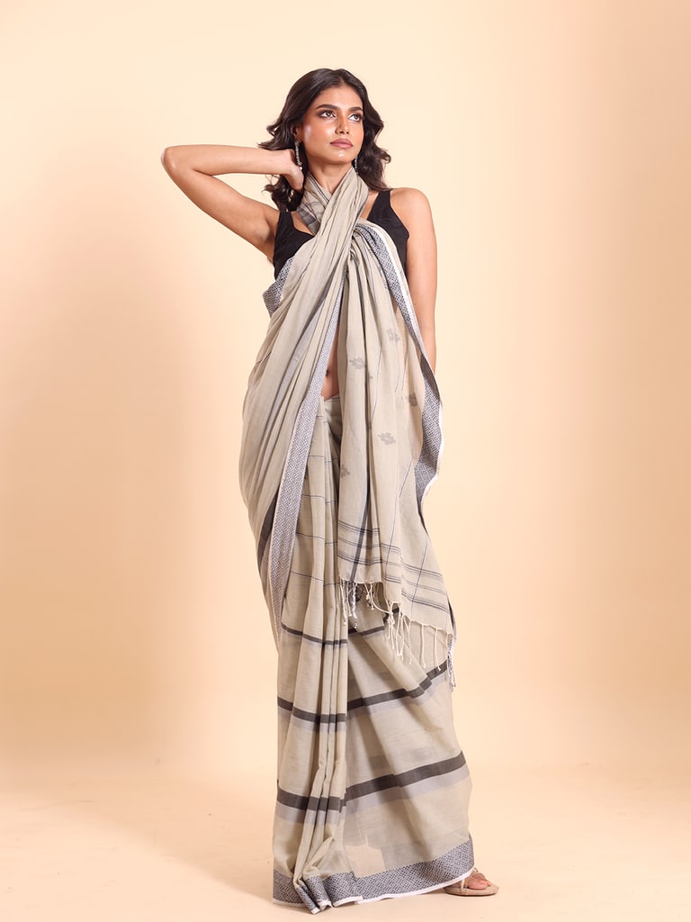 Handloom Bhumri Line Saree - Angora
