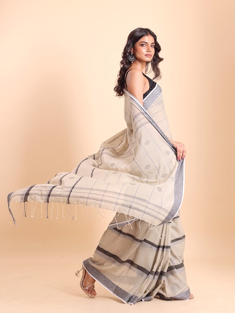 Handloom Bhumri Line Saree - Angora