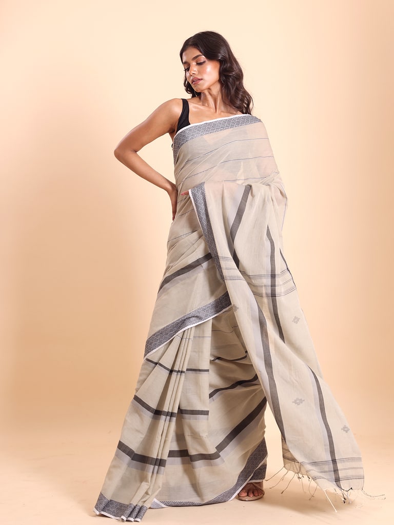 Handloom Bhumri Line Saree - Angora