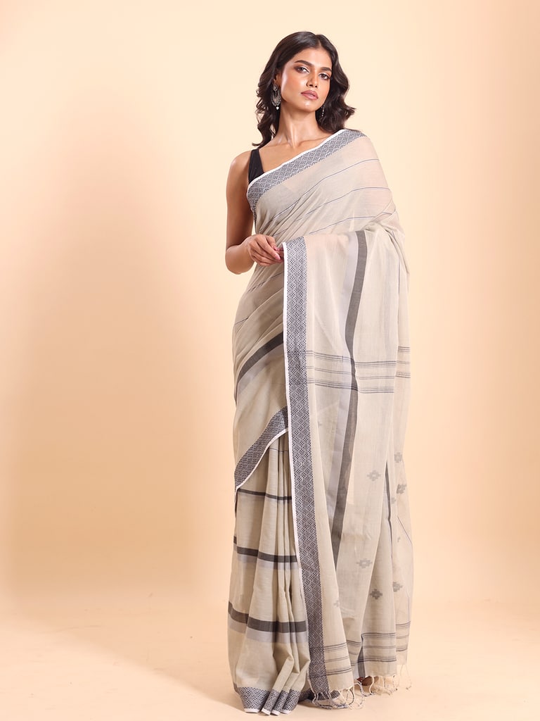 Handloom Bhumri Line Saree - Angora