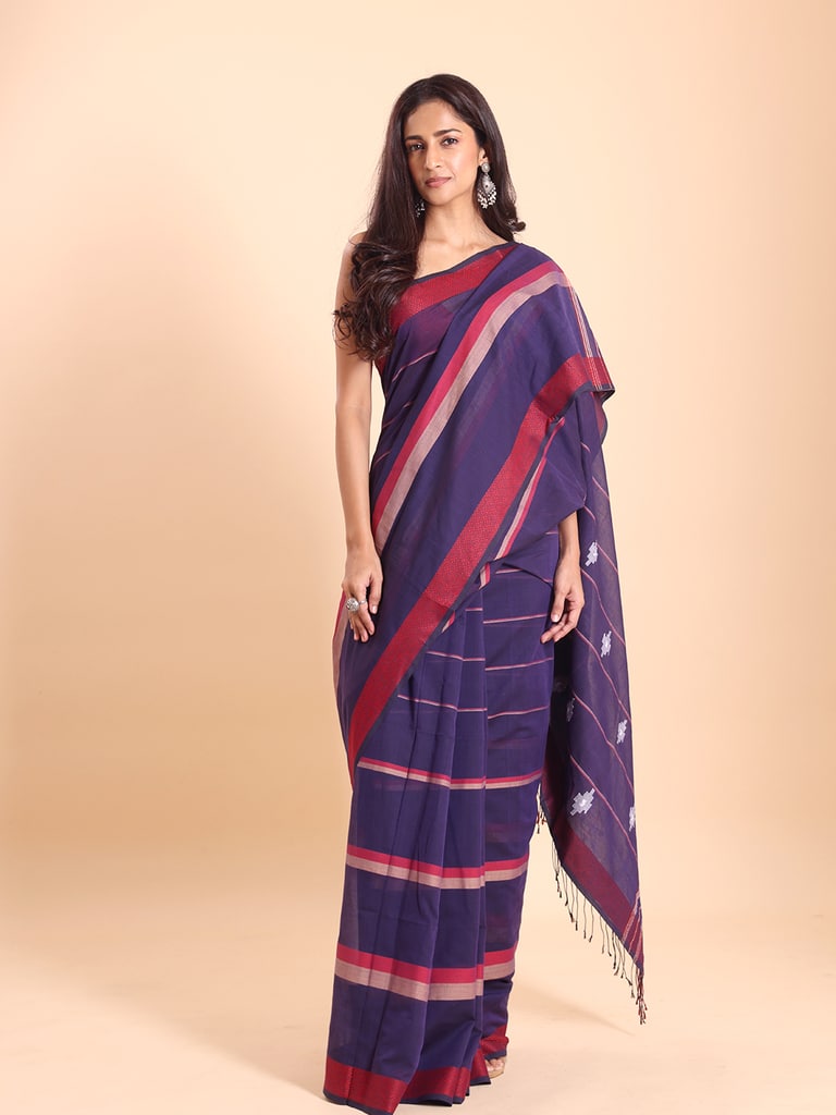 Handloom Bhumri Line Saree - Petunia