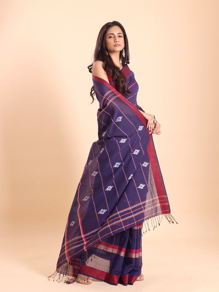 Handloom Bhumri Line Saree - Petunia