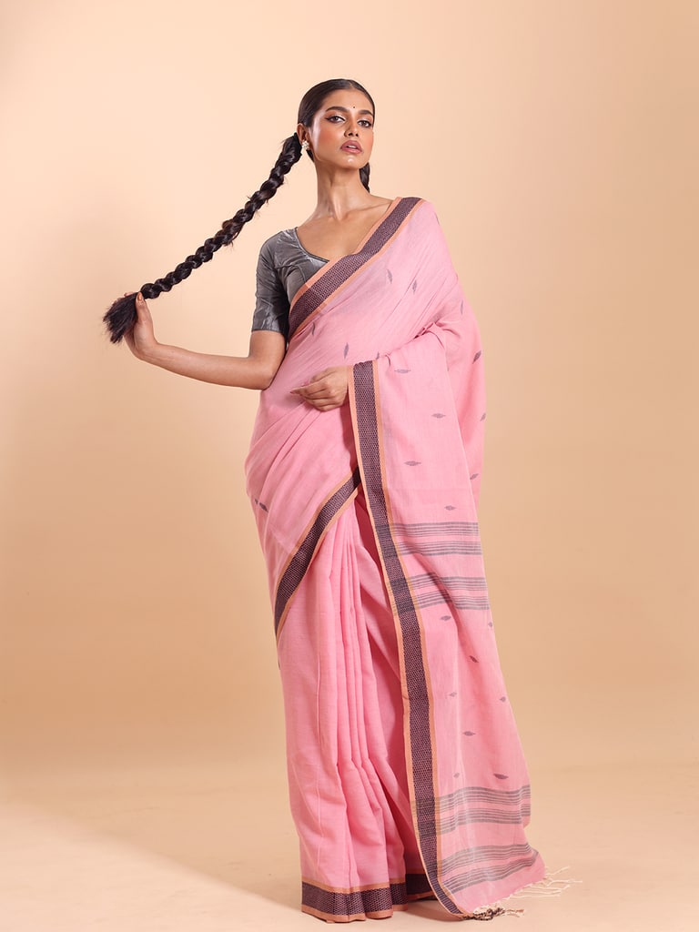 Handloom Buti Santipuri Saree - Light Pink