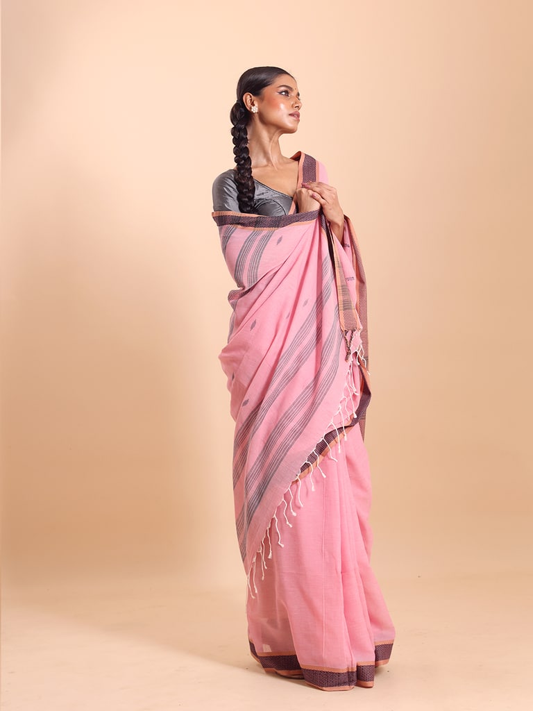 Handloom Buti Santipuri Saree - Light Pink