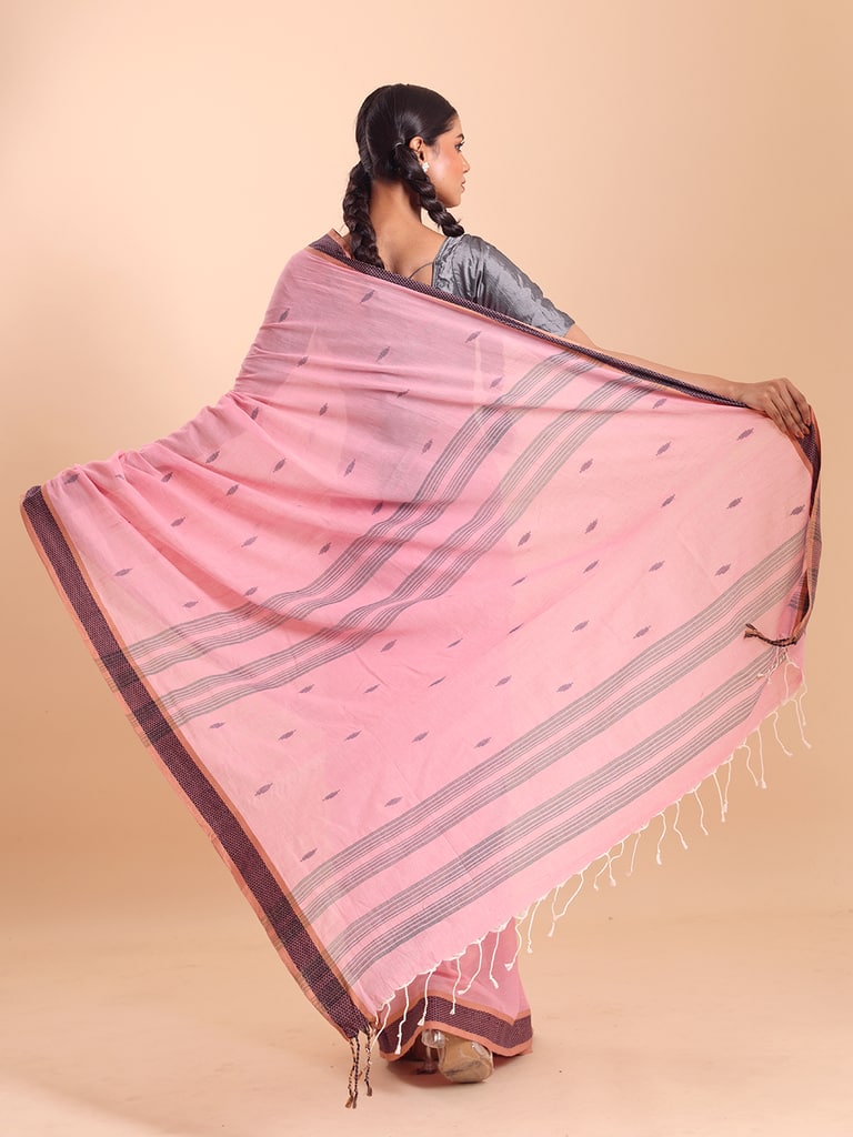Handloom Buti Santipuri Saree - Light Pink