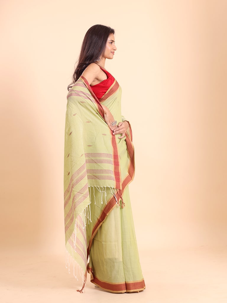 Handloom Buti Santipuri Saree - Pale Green