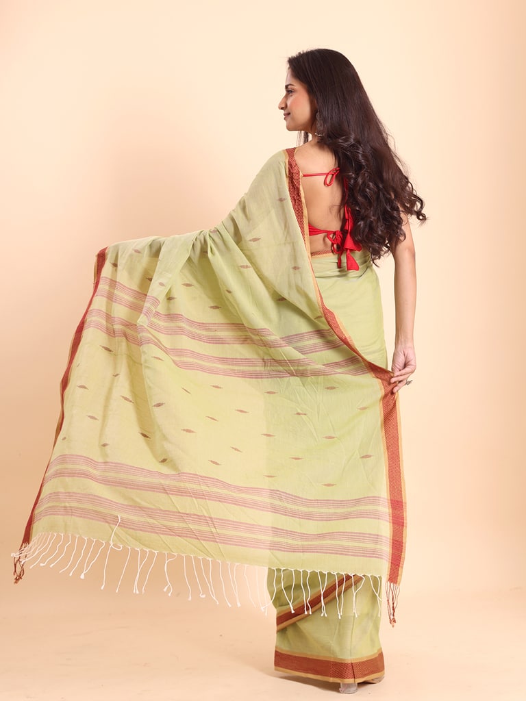 Handloom Buti Santipuri Saree - Pale Green