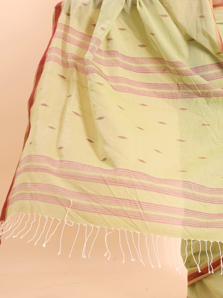 Handloom Buti Santipuri Saree - Pale Green