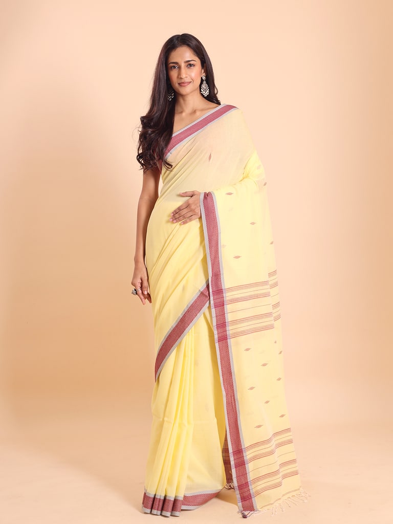 Handloom Buti Santipuri Saree - Pastel Yellow