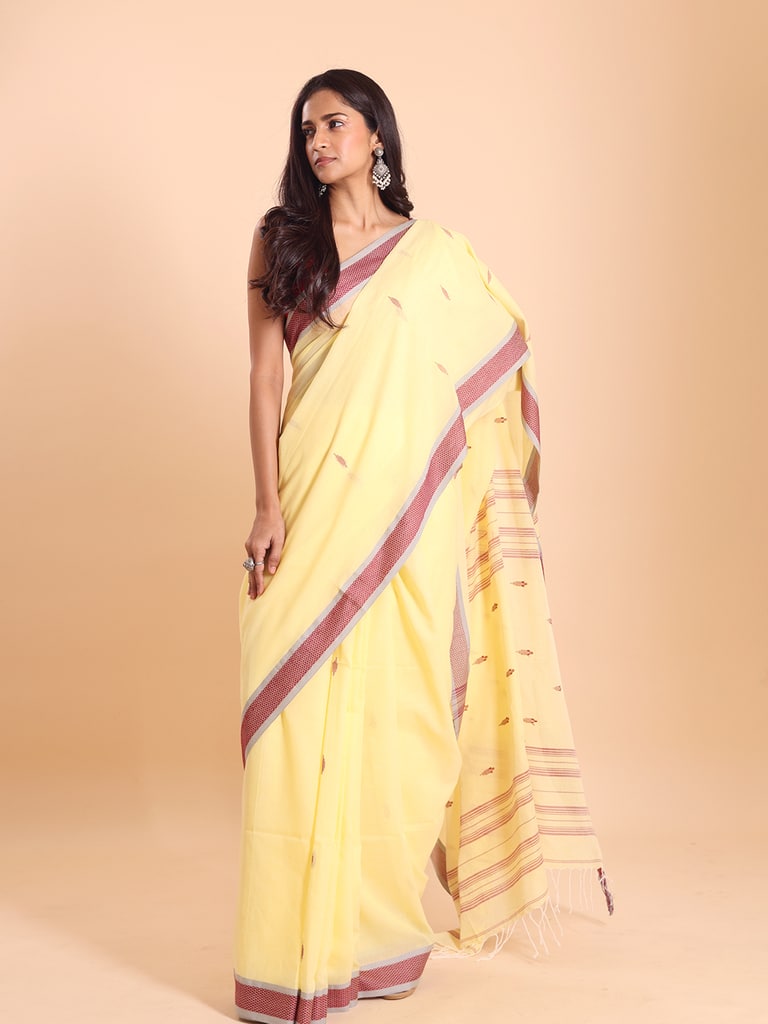 Handloom Buti Santipuri Saree - Pastel Yellow