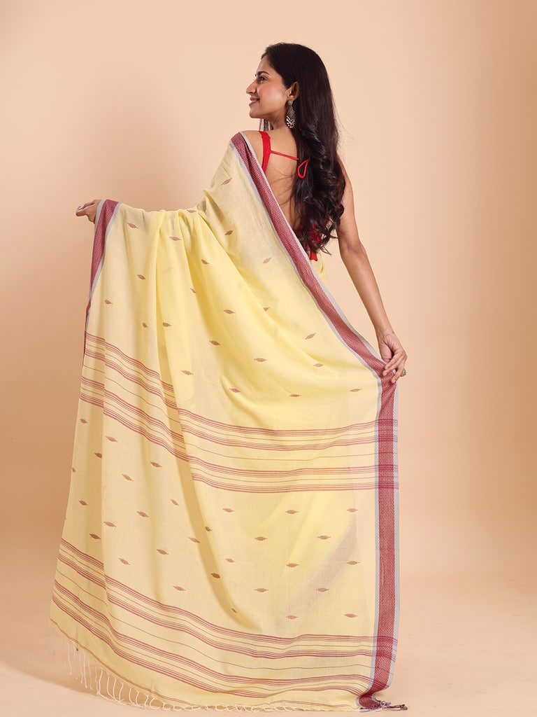 Handloom Buti Santipuri Saree - Pastel Yellow