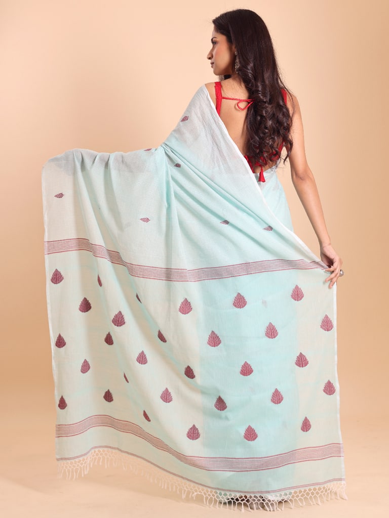 Handloom Cotton Kota Jamdani Saree - Aqua