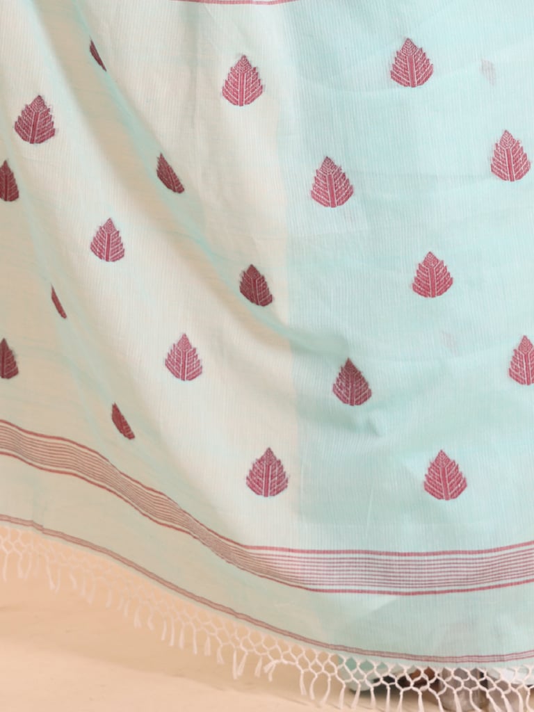 Handloom Cotton Kota Jamdani Saree - Aqua