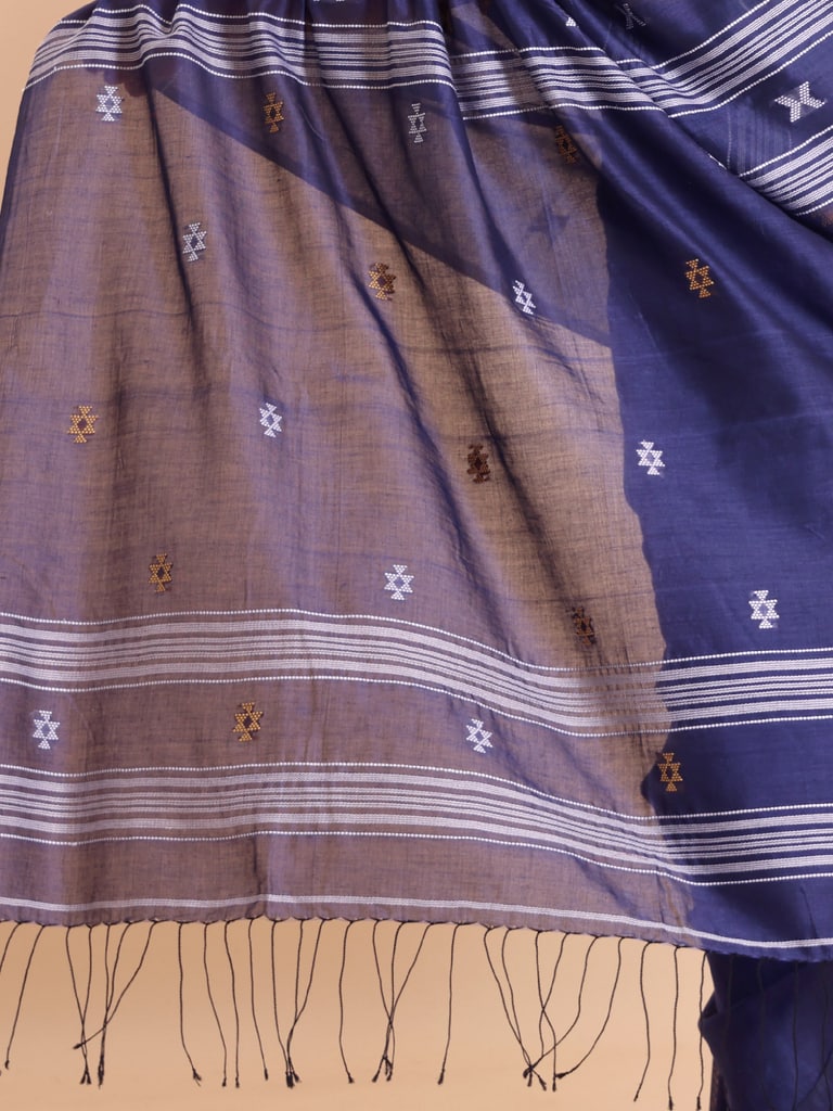 Handloom New Charpati Jamdani Saree - Indigo
