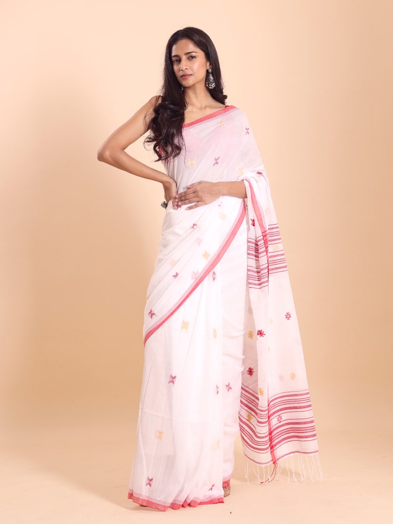 Handloom New Charpati Jamdani Saree - Off White