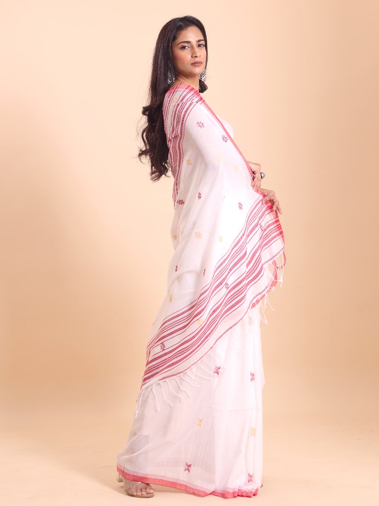 Handloom New Charpati Jamdani Saree - Off White