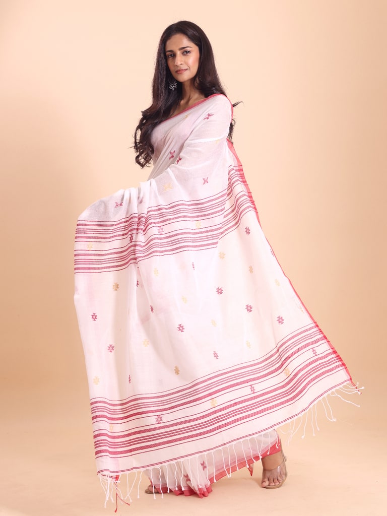 Handloom New Charpati Jamdani Saree - Off White